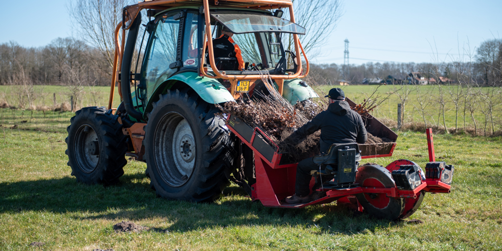 Jonge bomen worden aangeplant met een speciale machine.  